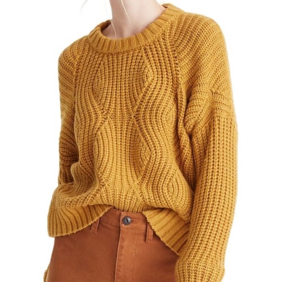 Madewell Sweaters - Madewell Mustard Yellow Everett Cable Knit Sweater